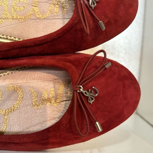 Sam Edelman Felicia Leather Suede Bow Round Toe Burnt Orange Ballet Flat Shoes - Picture 10 of 14